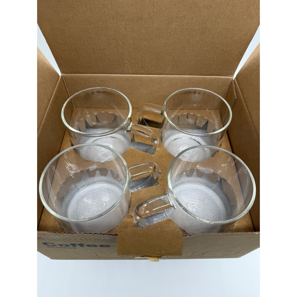 LUXU HOME Set of 4 Clear Glass Coffee Mugs Tea Cups w/ Original Box